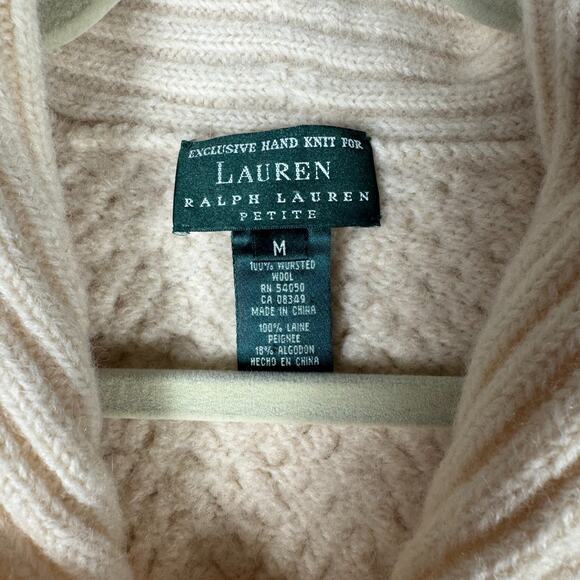 Ralph Lauren Exclusive Hand Knit 100% Wool Sweater Horn Toggle Buttons Petite M - Picture 9 of 16